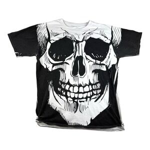 Vintage 90's Y2K Skull Graphic T-Shirt All Over Print Tied Sides T Shirt Large